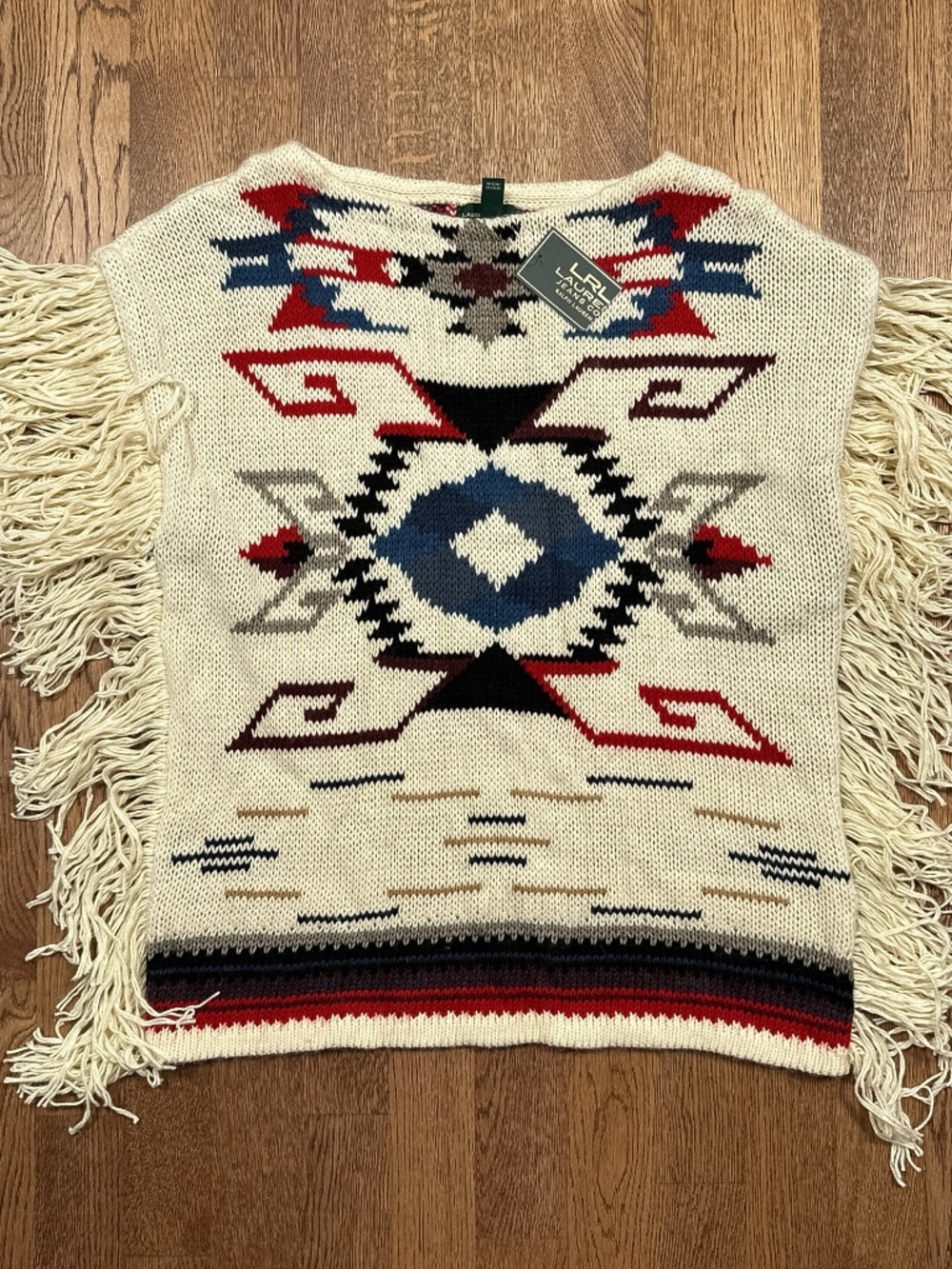 NWT Lauren Ralph Lauren Aztec Southwestern Knit Fringe Vest Sweater Womens M